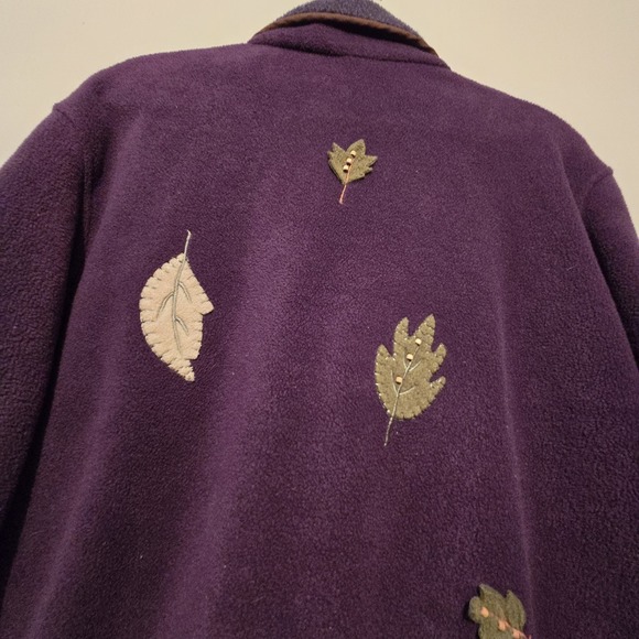 Vintage 90s Y2K Fleece Jacket Cardigan Womens LG Purple Embroidery Leaves Fall - Picture 11 of 11